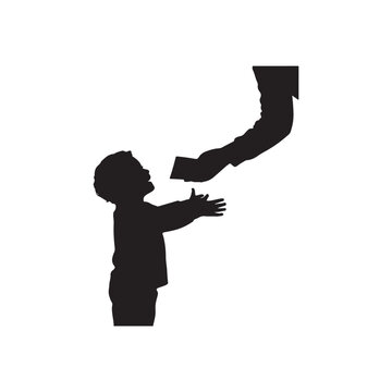 Black Colour Child Receiving Eidi Silhouette Solid White Background (1).eps