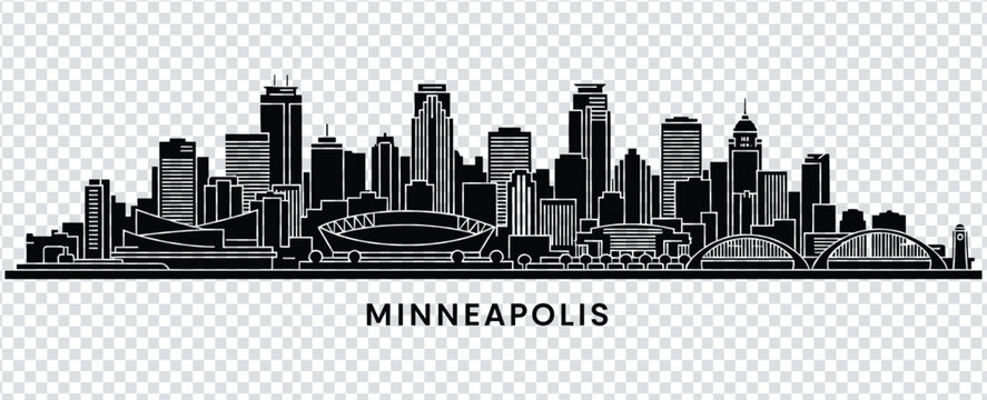 Vector illustration black and white silhouette of the minneapolis city skyline at dusk