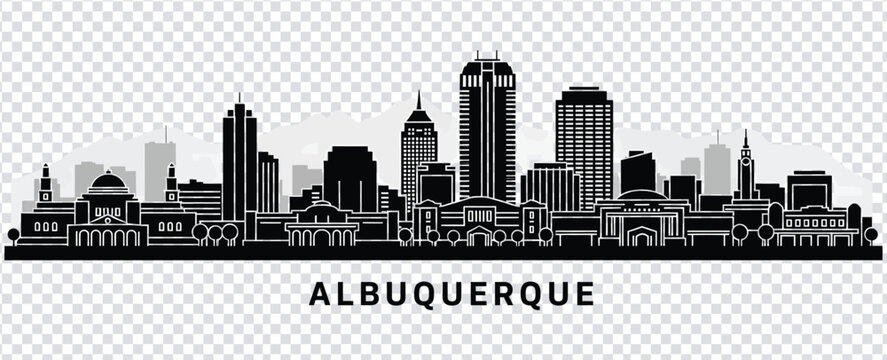 Vector illustration albuquerque city skyline silhouette with iconic buildings and landscape