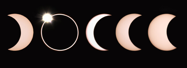 Sequence of the phases of the annular solar eclipse in darkness. Image taken with a solar filter. © NATI
