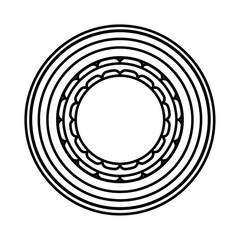Obraz premium A black and white line art illustration of concentric circles with an inner scalloped ring design.