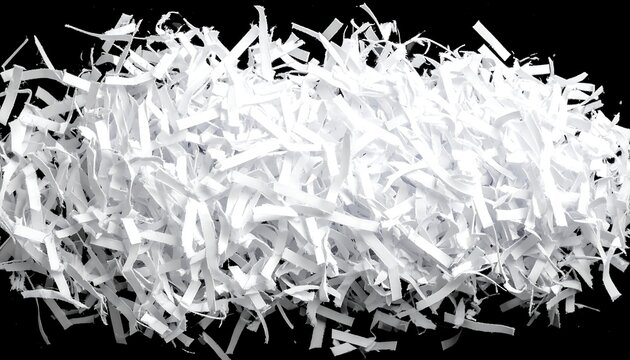 White Shredded Paper on Black Background.
