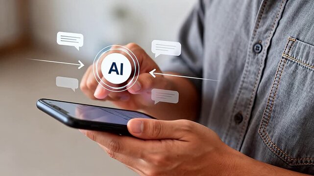 Person interacting with AI on smartphone