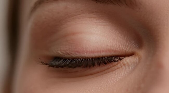 Close up of a closed eye with visible eyelashes and skin texture