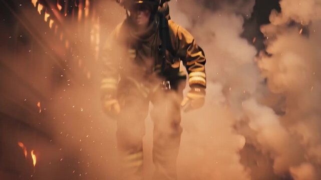 Close up of heroic female firefighter with dirty face