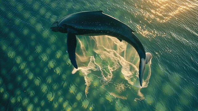 Kayak paddling near giant whale in the ocean