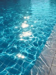Vibrant blue swimming pool water surface with shimmering sunlight reflections