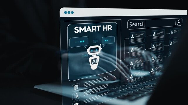 Innovative human resources solution featuring an AI chatbot interface displayed on a laptop screen, highlighting advanced technology in HR management and data analysis. Qubit