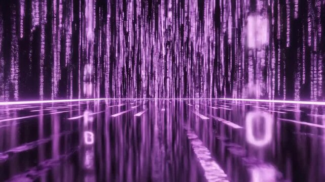 Abstract Digital Rain Purple Matrix Code Falling Data Stream Background Loop.