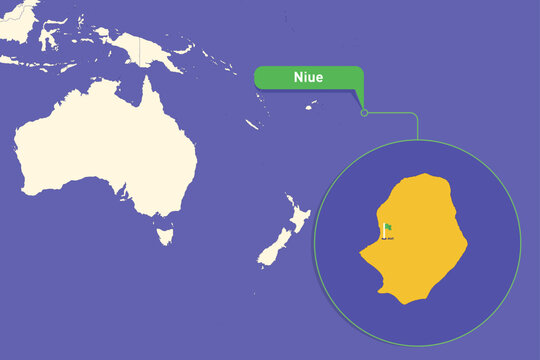 Highlighted infographic map illustration of Niue, ideal for education, travel guides, and geography presentations.