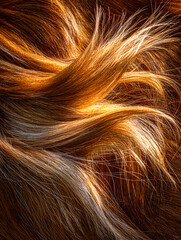 Naklejka premium Macro photography of vibrant ginger fur texture with warm orange tones. Soft fluffy animal hair background for autumn fashion and luxury textile design.