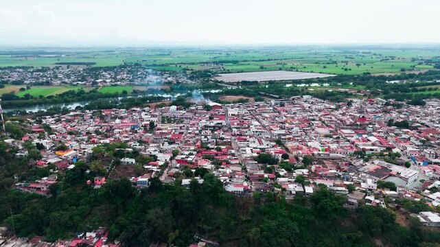 High aerial view of the small town of santiago ixcuintla in nayarit, mexico