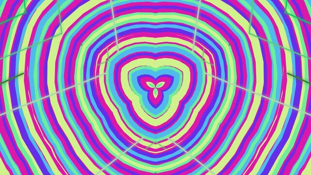 Vibrant abstract pattern with colorful wavy stripes and heart shape