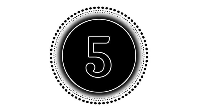Minimalist 5 Second Countdown Timer with Animated Dotted Circle Border in Black and White