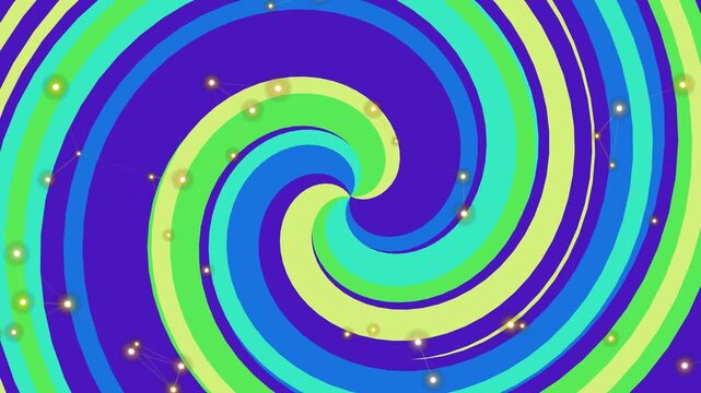 Vibrant colorful spiral background with glowing dots and constellation lines