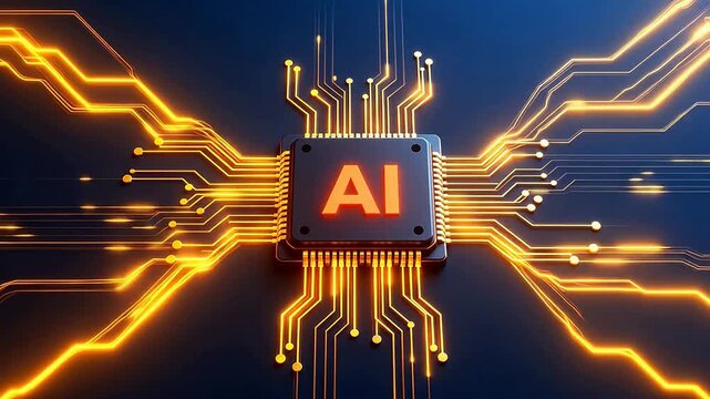 AI chip with glowing circuitry