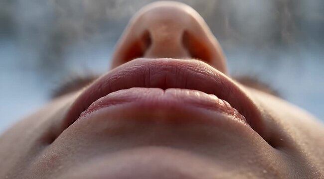 Close up view of face showing the nose and lips of a person