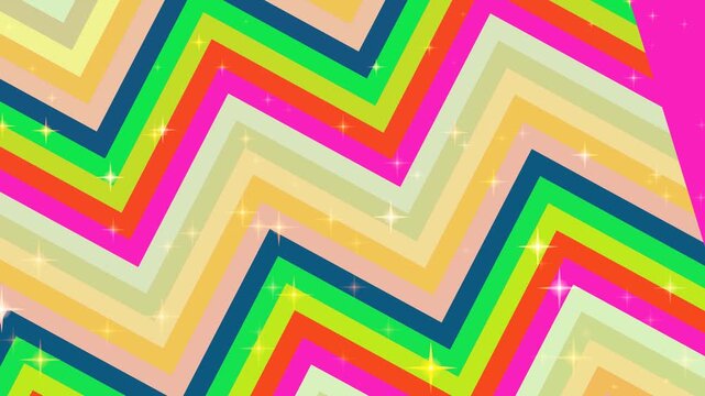Vibrant zigzag striped background with retro colors and glitter