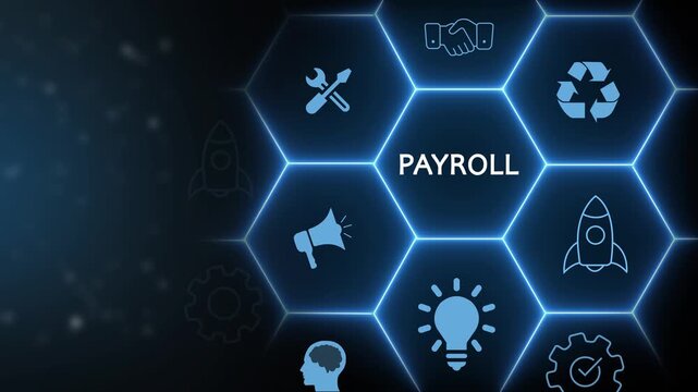 Digital Network With PAYROL Text And Business Icons In Hexagonal Grid PAYROLL salary