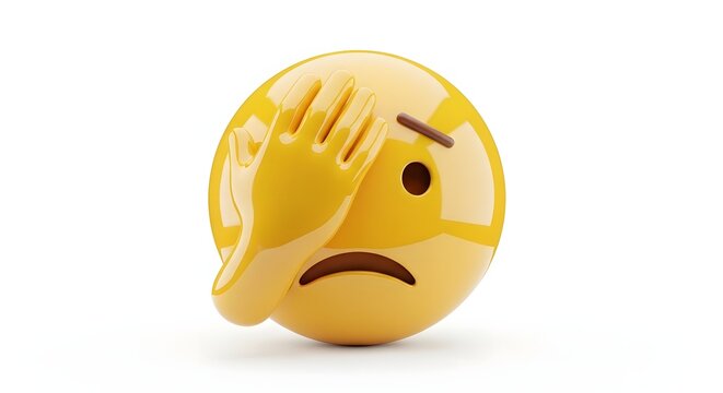 3D rendered yellow facepalm emoji expressing embarrassment or frustration on a white background.
