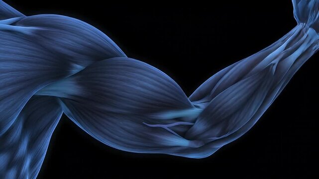 Human arm muscles flexing and changing color on dark background