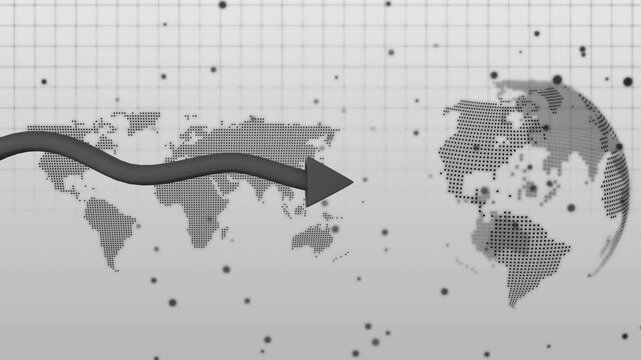 Vertical video: Arrow appearing near dotted map, sweeping toward dotted globe, showing IT data flow