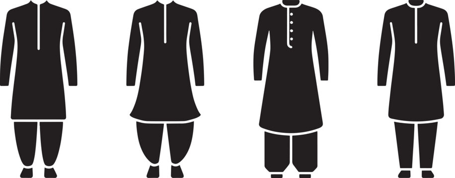 Traditional Panjabi Kurtas and Pajamas Silhouettes, Cultural Fashion Illustrations