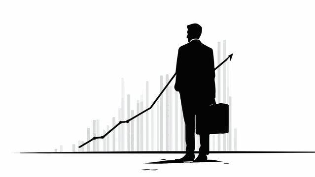 silhueta homem negocios com maleta grafico crescimento isolado fundo branco conceito sucesso financeiro