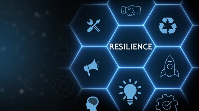Resilience Business Concept with Hexagonal Icons and Network Grid strength adaptability