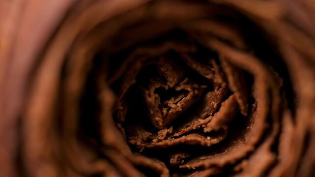 Close-up of a cinnamon roll showcasing rich textures and warm tones.