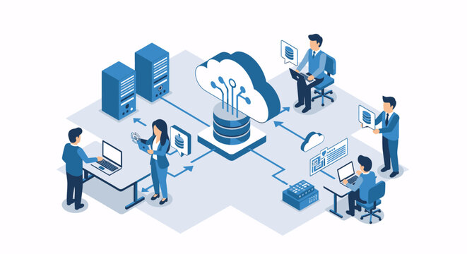 teamwork database management business technology concept