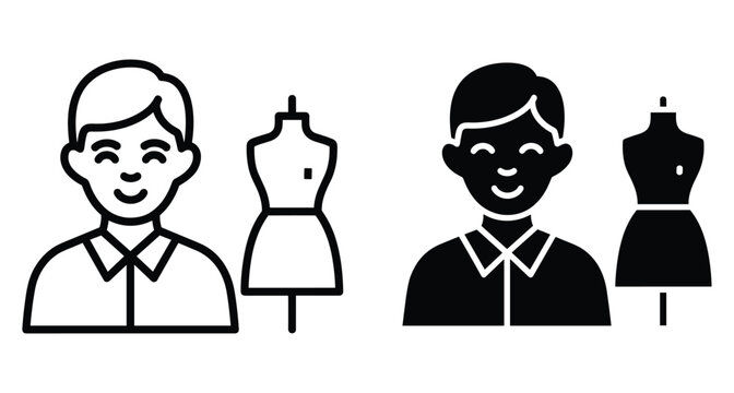 Tailor and mannequin icon set representing fashion design dressmaking garment industry professional sewing service clothing manufacturing craft workshop apparel