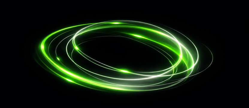 Green glowing lens flare ring circle swirl light effect png overlay element