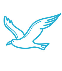 Obraz premium Flying Seagull Bird Blue Line Art