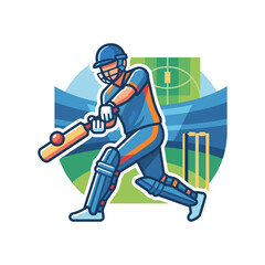 Cricket player in action hitting the ball with the bat during a match on a stadium background