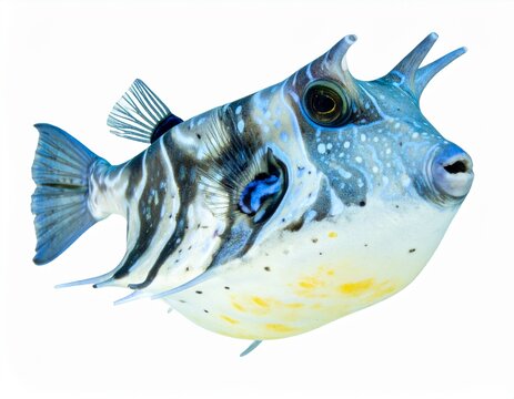 Blue boxfish on white background