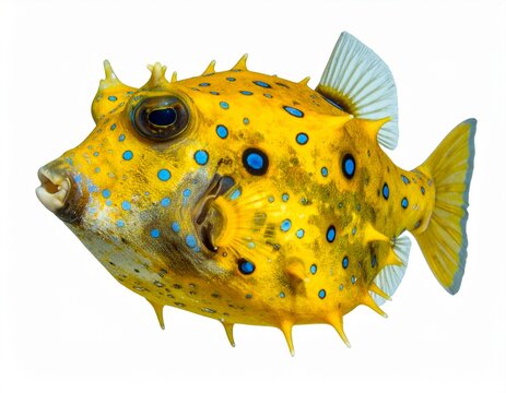 Yellow boxfish on white background