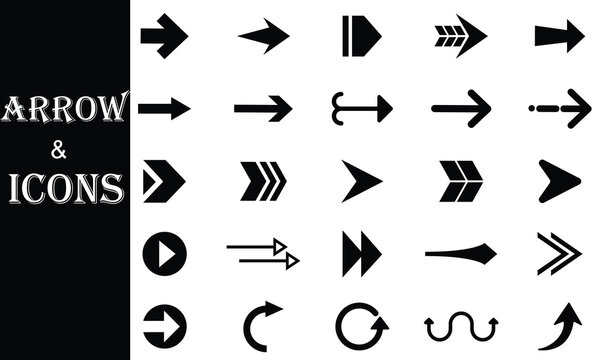 Black arrow icons set isolated on white background collection of diverse vector pointers for navigation design 