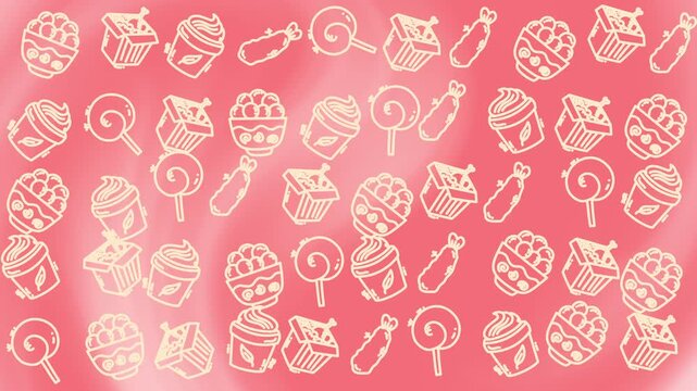 Dessert Pattern Doodles on Pink Gradient Background for Stock Video