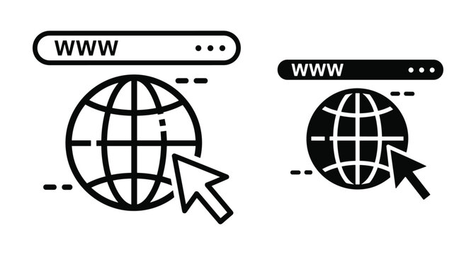 Internet browser address bar with globe icon and mouse cursor arrow pointer for website navigation online connectivity and digital communication