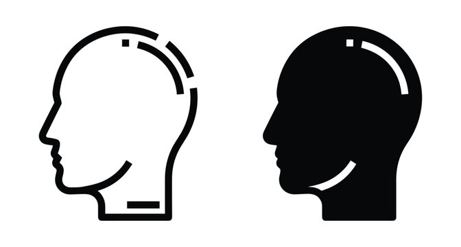 Human head profile silhouette and outline icon set representing psychology mind thinking brain memory intelligence person face side view symbol