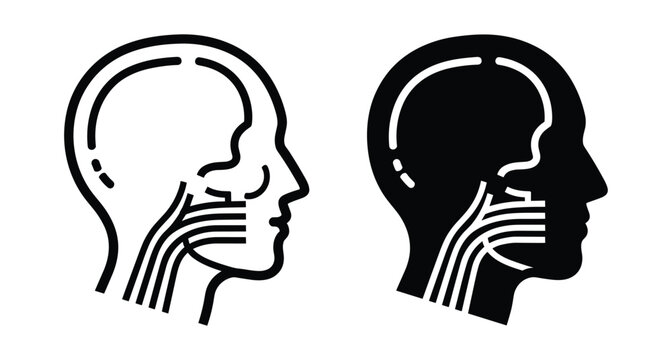 Human head profile showing throat anatomy pharynx larynx and respiratory tract medical icon set for healthcare and biology education illustration