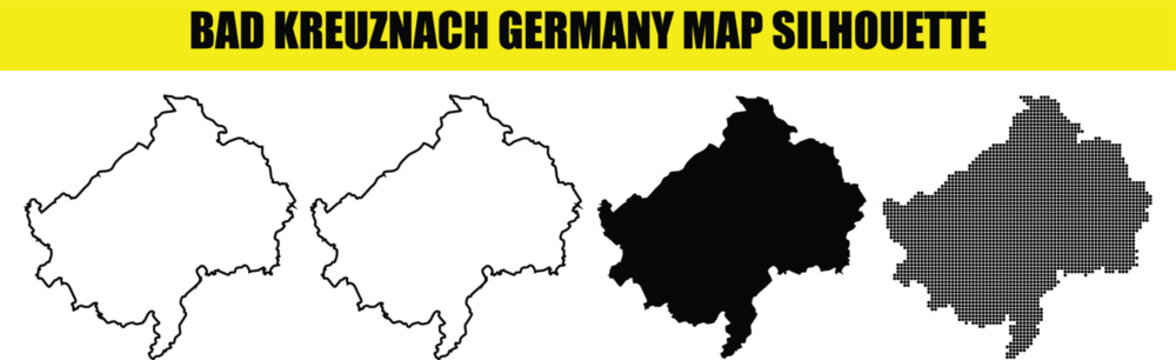 Bad kreuznach germany map silhouette, detailed outline and solid shapes, dot pattern design for travel or geography concept