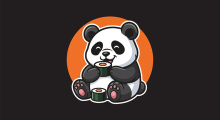 Cartoon panda enjoying sushi meal © Curva