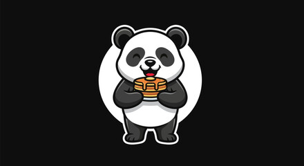 Cartoon panda holding stack of pancakes © Curva