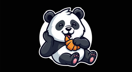 Cartoon panda enjoying a pastry treat © Curva
