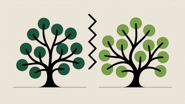 Two trees divided by a jagged line, symbolizing separation or conflict