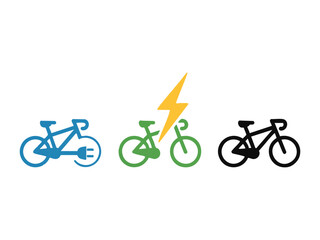 Obraz premium Electric bicycle icon, hybrid bike with lightning bolt, standard bicycle, e-bike concept
