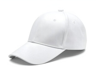 Fototapeta premium A plain, white, six-panel baseball cap on a white background