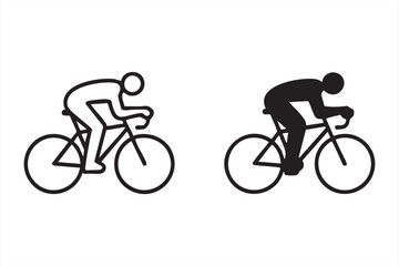 Naklejka premium Cyclist in racing pose, outline and filled silhouette icons, cycling sport